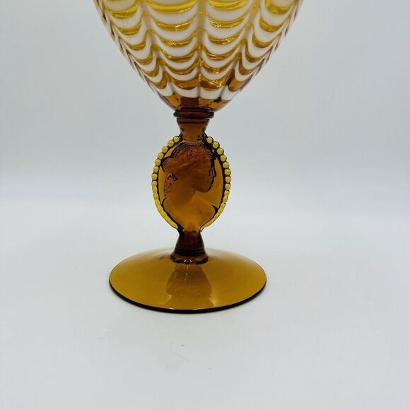 MCM Italy LAVORAZIONE EMPOLI Draped Amber cameo Art Glass Vase Compote Lidded - Picture 6 of 15